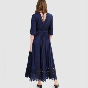 Belle & Bloom Embroidered Eyelet Dress Blue L